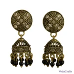 Golden Black Beaded Jhumka Earrings for Women _ Stylish Party Wear Ethnic Earrings for Saree, Western Dresses & Festive Look