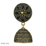 Golden Black Ethnic Jhumka Earrings for Women – Traditional Dull Gold Party Wear Earrings for Saree & Festive Occasions single