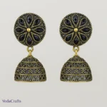 Golden Black Ethnic Jhumka Earrings for Women – Traditional Dull Gold Party Wear Earrings for Saree & Festive Occasions