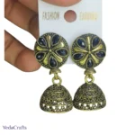 Golden Black Ethnic Jhumka Earrings for Women – Traditional Dull Gold Party Wear Earrings for Saree & Festive Occasions