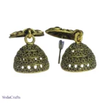 Golden Black Ethnic Jhumka Earrings for Women – Traditional Dull Gold Party Wear Earrings for Saree & Festive Occasions