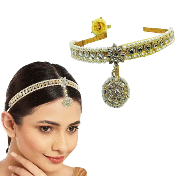 Matha Patti - Bridal Maang Tikka - Gold Plated Pearl - Diamond Sheeshphool Jewellery
