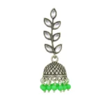 Oxidised Silver Jhumka Earrings with Green Beads