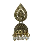 Antique Gold Plated Jhumka Earrings With Pearl Beads
