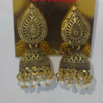 Antique Gold Plated Jhumka Earrings With Pearl Beads