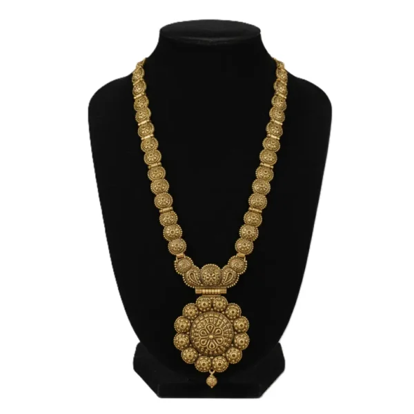 Premium Antique Matte Gold Plated Long Haram Necklace