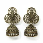 Antique Gold Plated Oxidized Jhumka Earrings with Floral (1