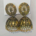 Antique Gold Plated Peacock Design Jhumka Earrings with Stone & Pear
