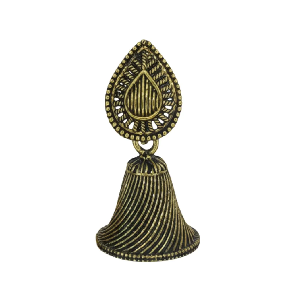 Antique Gold Plated Striped Dome Jhumka Earrings