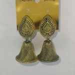 Antique Gold Plated Striped Dome Jhumka Earrings