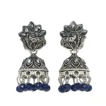 Premium Oxidised Peacock Design Jhumka Earrings With Blue Beads