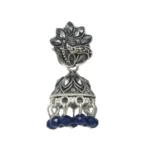 Premium Oxidised Peacock Design Jhumka Earrings With Blue Beads