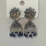 Premium Oxidised Peacock Design Jhumka Earrings With Blue Beads