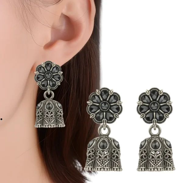 Buy Oxidized Silver Plated Floral Stud Jhumka Earrings Online