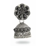 Oxidized Silver Plated Floral Stud Jhumka Earrings with Black Stone Work