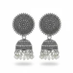 Oxidized Silver Plated Jhumka Earrings with Pearl Drops