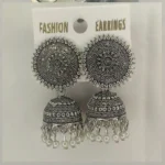 Oxidized Silver Plated Jhumka Earrings with Round Stud